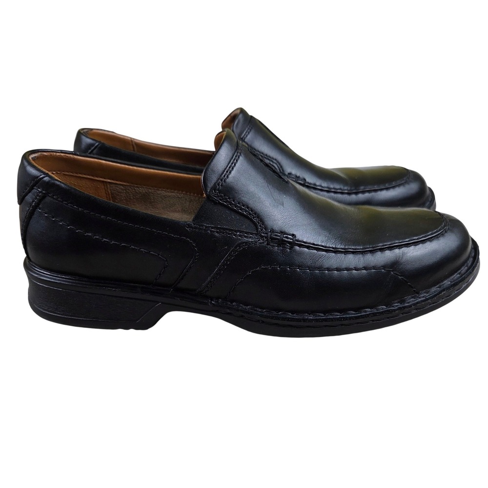 Clarks Collection Mens 9.5 W Black Leather Escalade Step Loafers Slip On Shoes